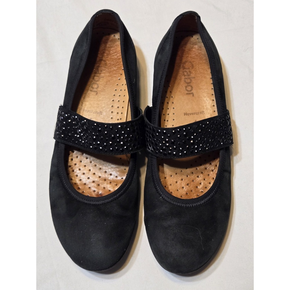 Gabor Hovercraft Black Suede Leather Mary Jane Flats Stretch Strap UK 4/US 6.5